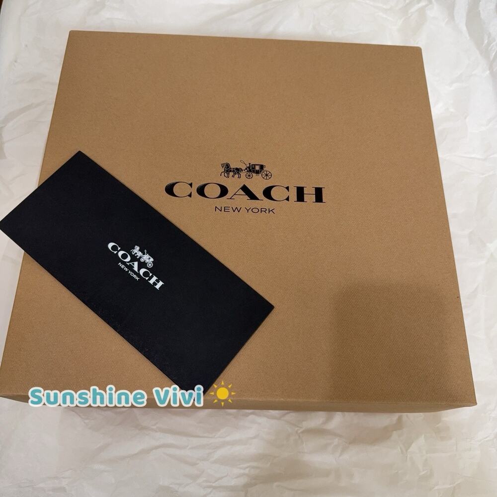 NEW Coach Bundle Brown Gift Box 14"x14.5"x6" with Tissue Sticker Ribbon Set